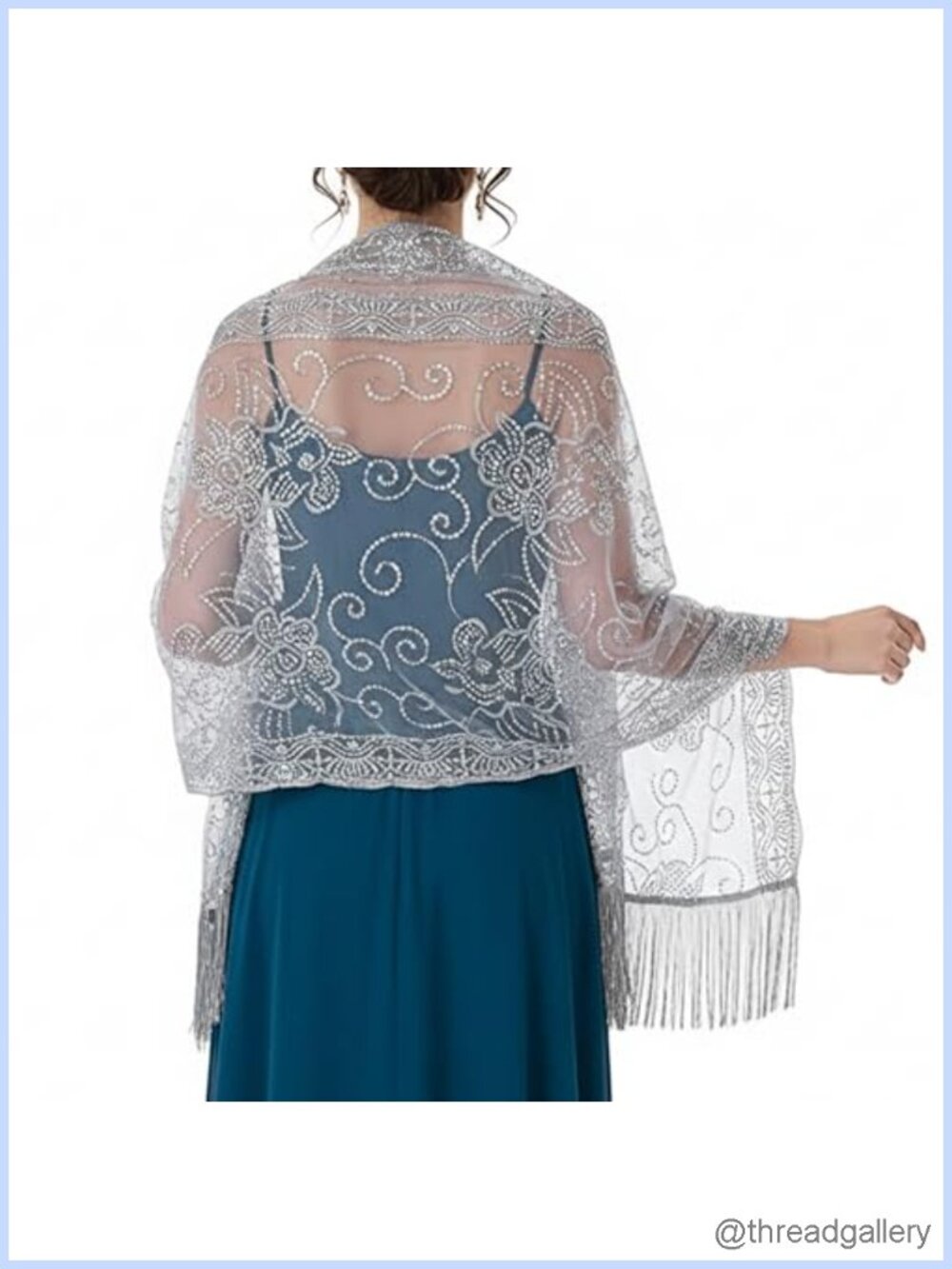 Evening Scarf Shawl Floral Sequin Dress Wrap Tassel Formal Party Cover Up